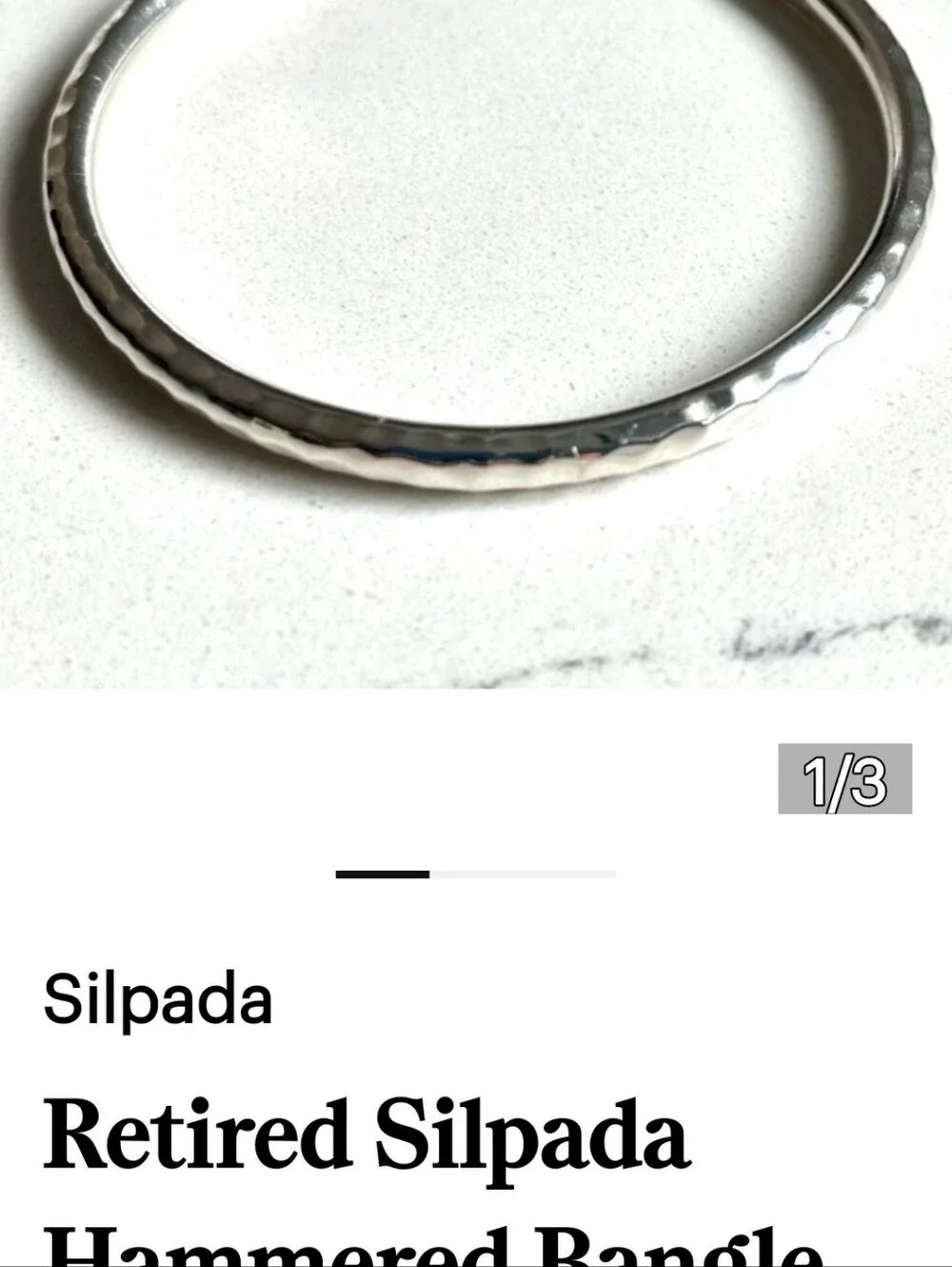 Silpada Retired Hammered Sterling Silver Bangle Vtg Bracelet, GC.